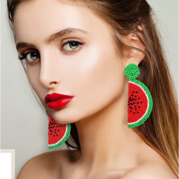 🔥 RESTOCKED! 🔥 Watermelon Earrings Fruit Seed Bead Dangle - Picture 1 of 7